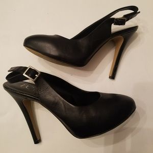 Black Leather Sling-backs